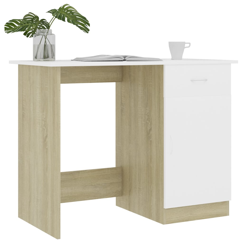 Desk White and Sonoma Oak 100x50x76 cm Engineered Wood