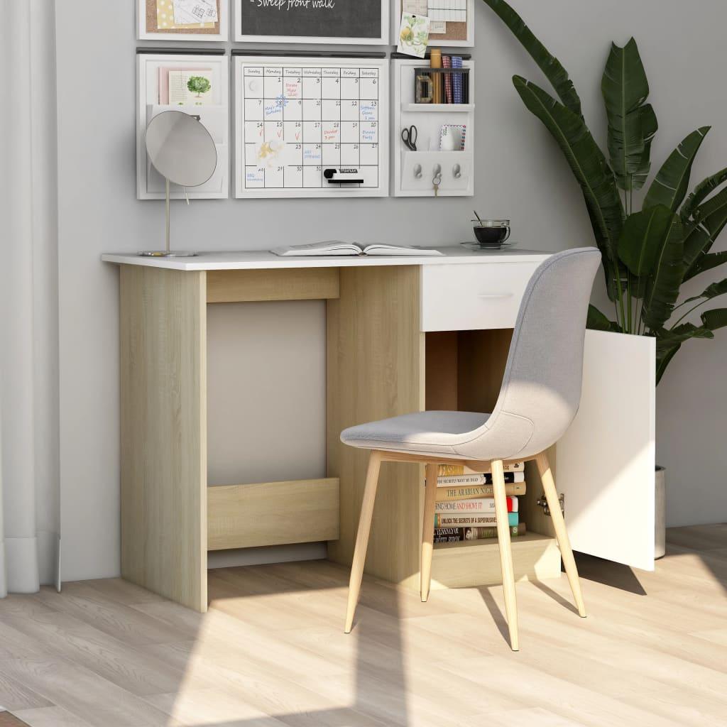 Desk White and Sonoma Oak 100x50x76 cm Engineered Wood