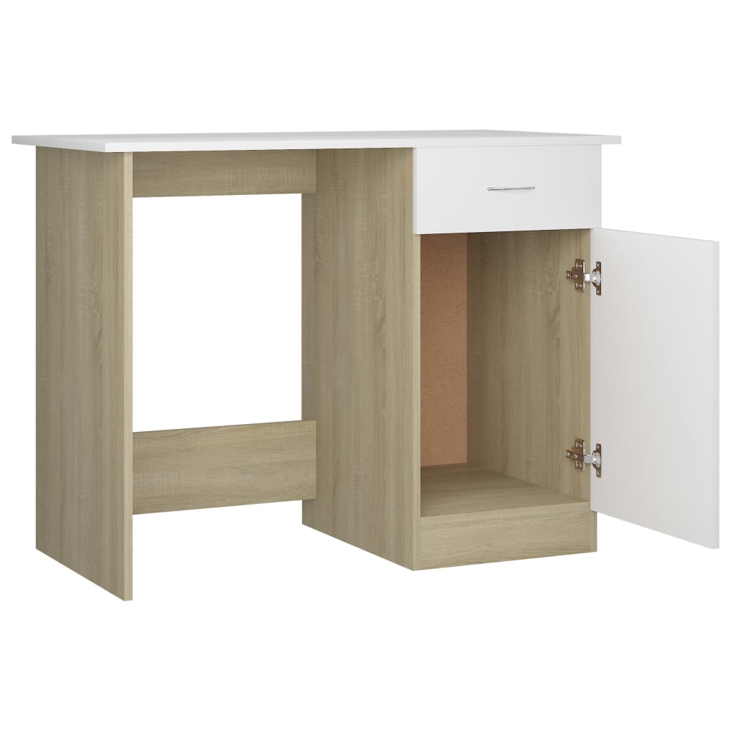 Desk White and Sonoma Oak 100x50x76 cm Engineered Wood