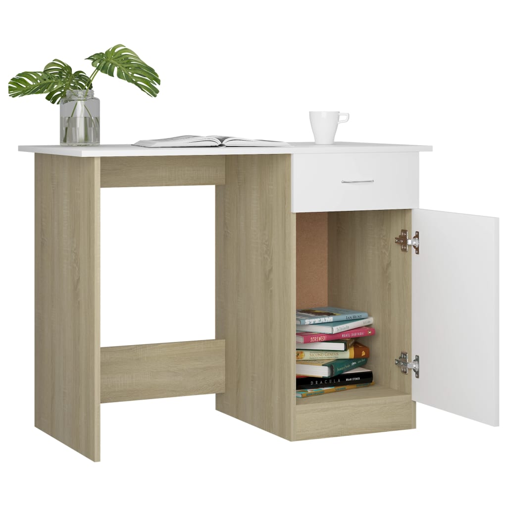 Desk White and Sonoma Oak 100x50x76 cm Engineered Wood