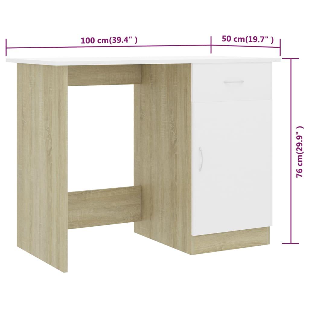 Desk White and Sonoma Oak 100x50x76 cm Engineered Wood
