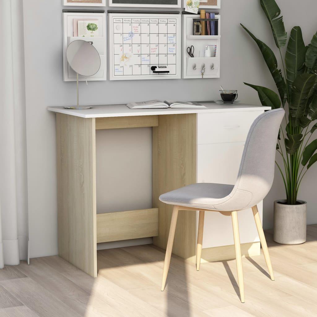 Desk White and Sonoma Oak 100x50x76 cm Engineered Wood