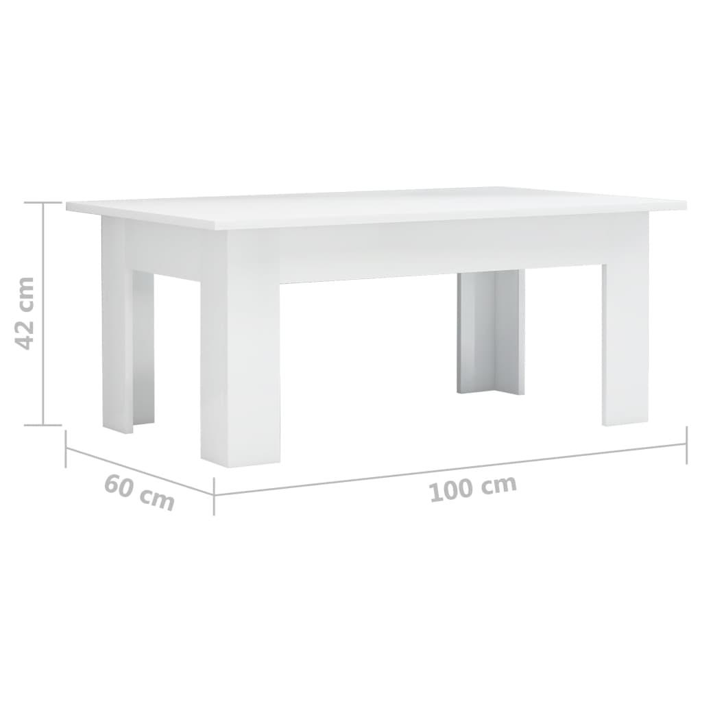 Coffee Table High Gloss White 100x60x42 cm Engineered Wood