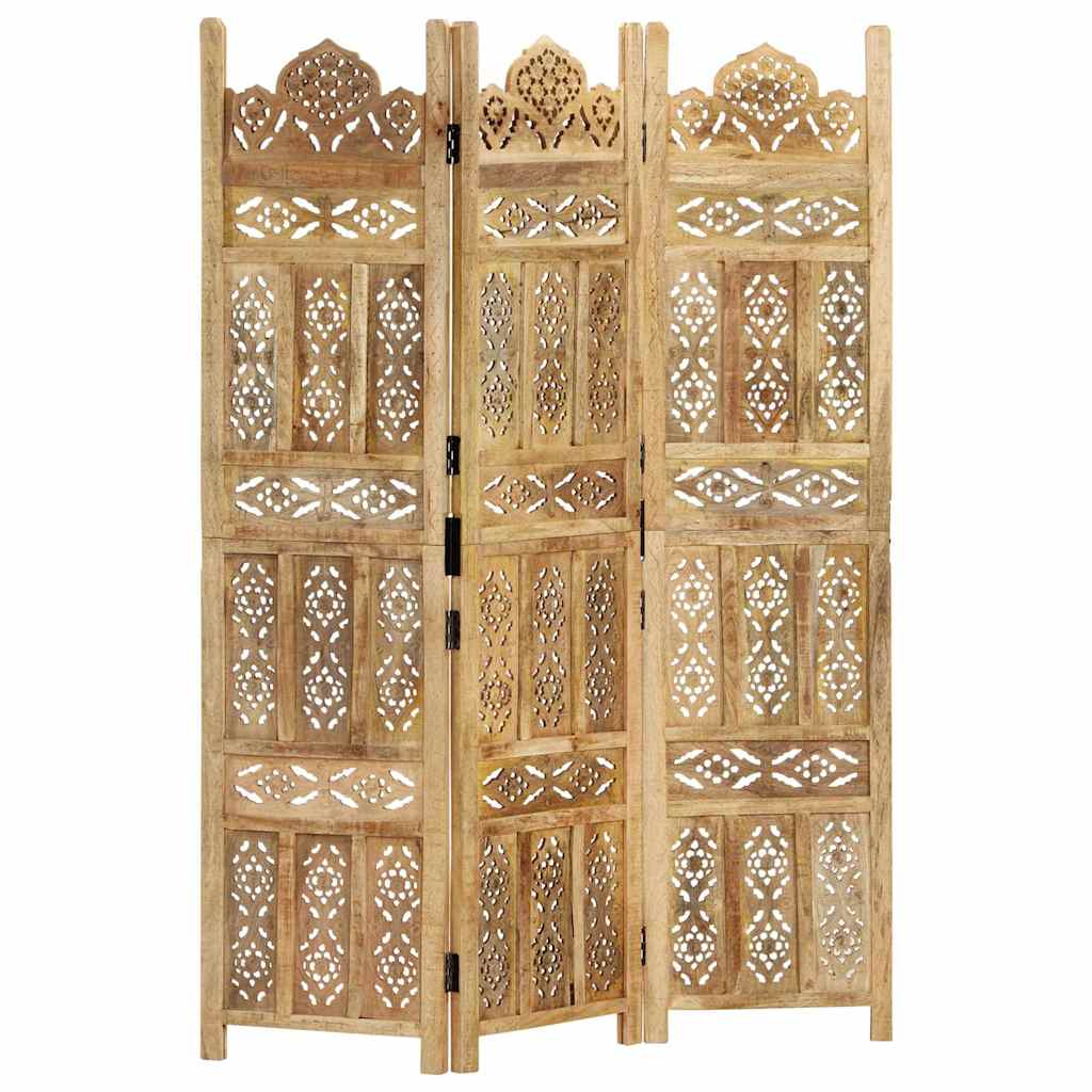 Hand Carved 3-Panel Room Divider 120x165 cm Solid Mango Wood