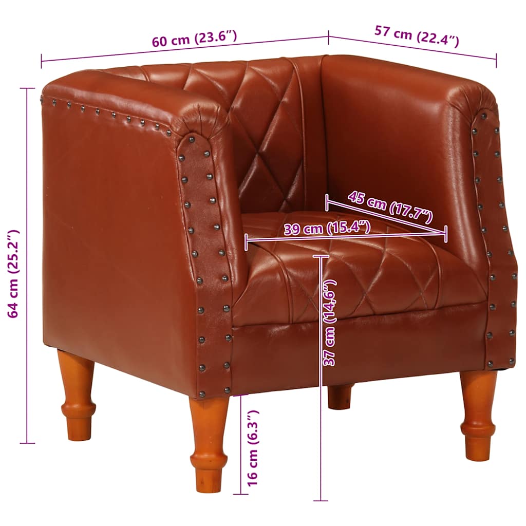 Tub Chair Brown Real Goat Leather