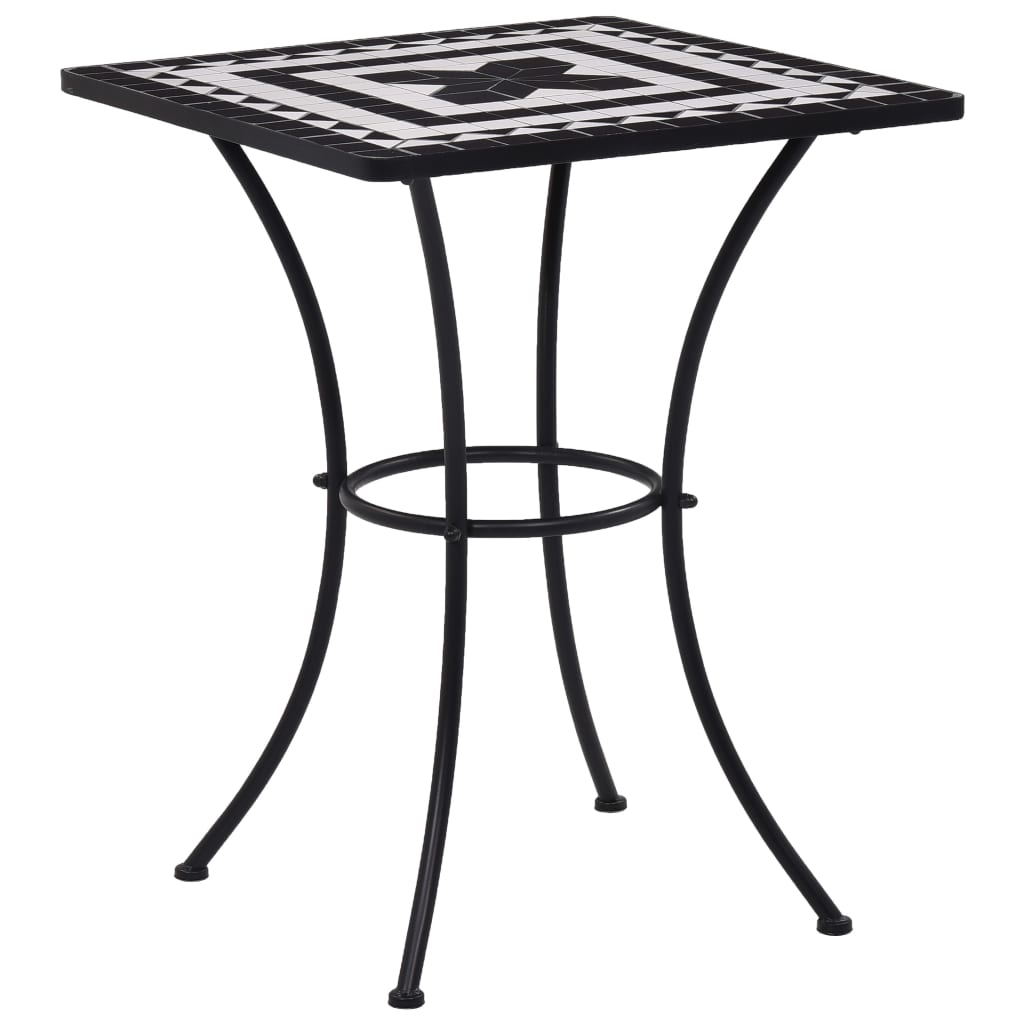 3 Piece Mosaic Bistro Set Ceramic Tile Black and White