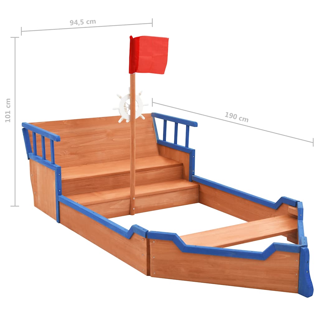 Sandbox Pirate Ship Firwood 190x94.5x101 cm