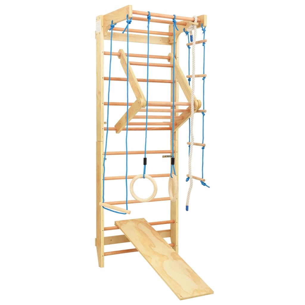 Indoor Climbing Playset with Ladders Rings Slide Wood