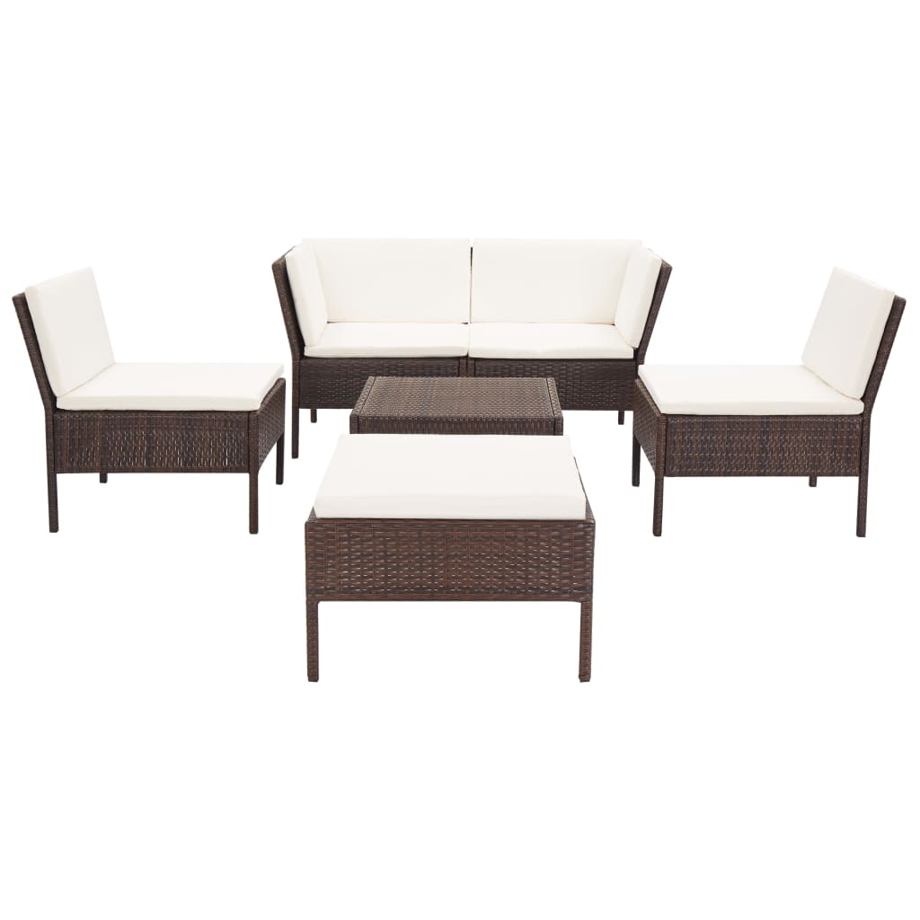 6 Piece Garden Lounge Set with Cushions Poly Rattan Brown