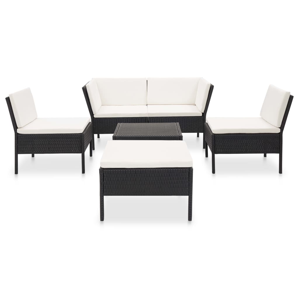 6 Piece Garden Lounge Set with Cushions Poly Rattan Black