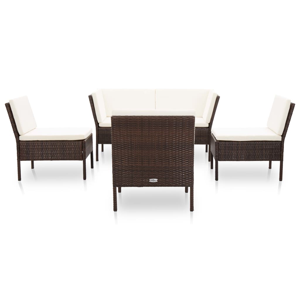 6 Piece Garden Lounge Set with Cushions Poly Rattan Brown