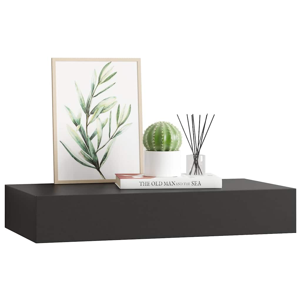 Floating Wall Shelf with Drawer Black 48x25x8 cm
