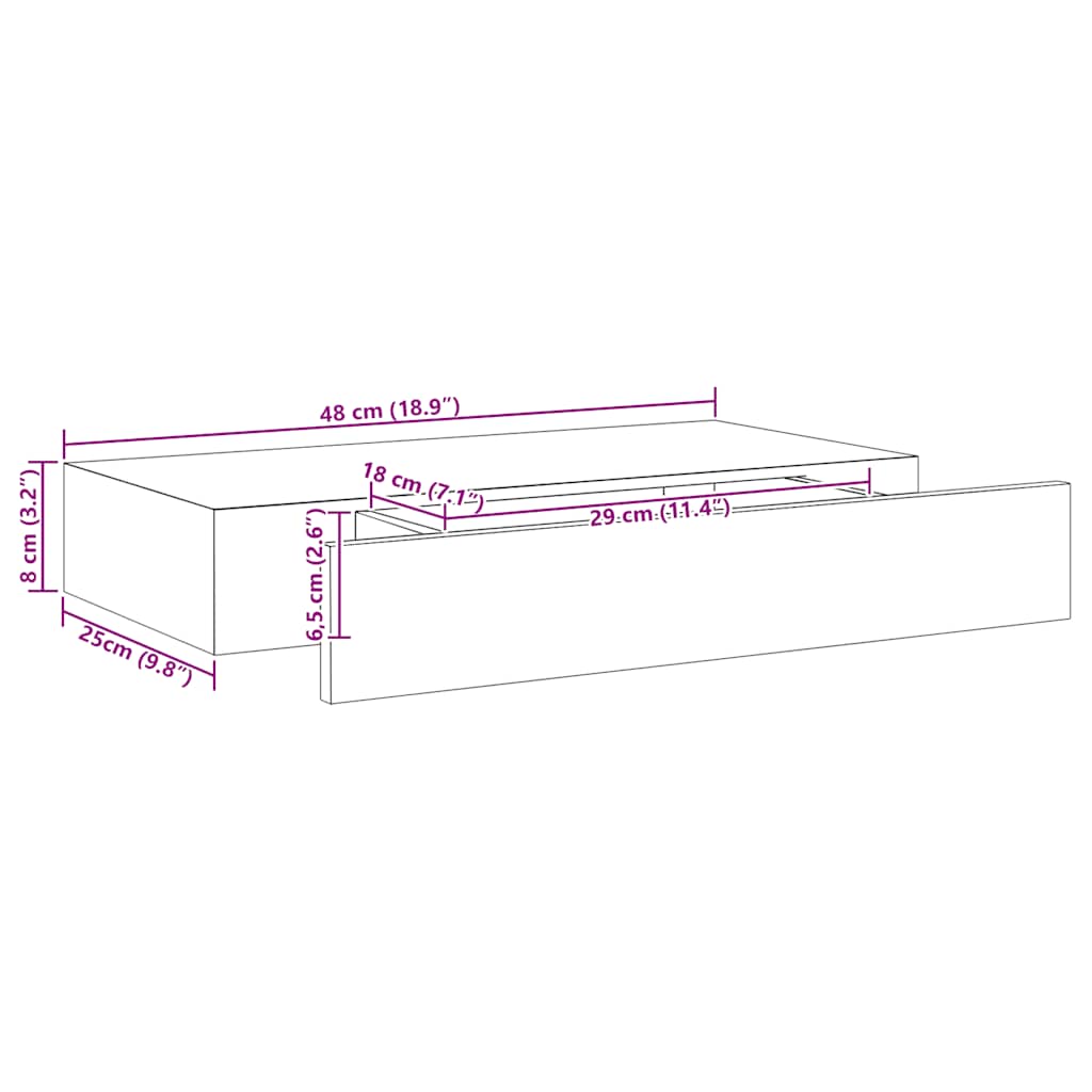 Floating Wall Shelf with Drawer Black 48x25x8 cm