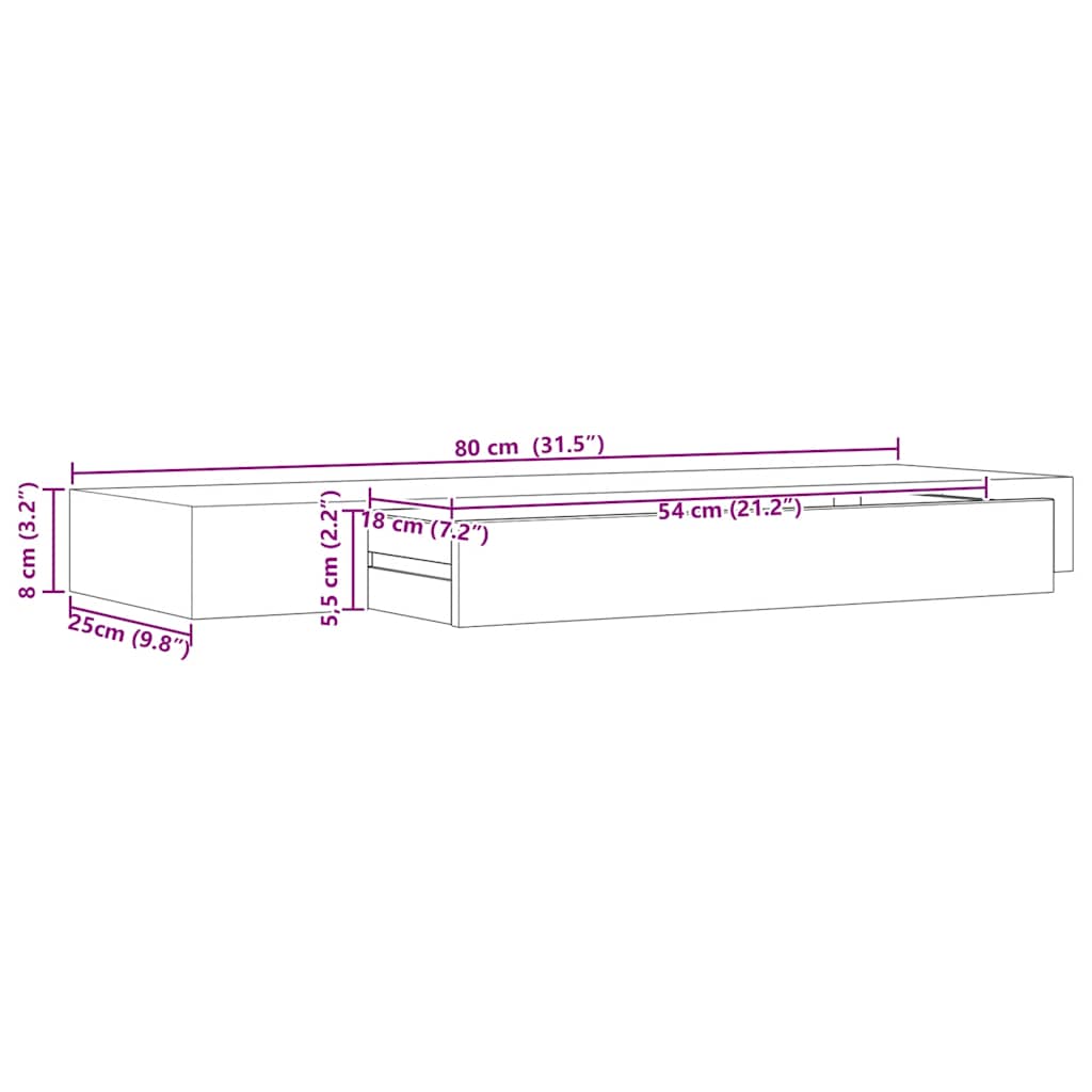 Floating Wall Shelf with Drawer Black 80x25x8 cm
