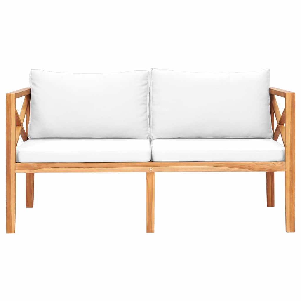 Garden Bench with Cream Cushions Solid Teak Wood