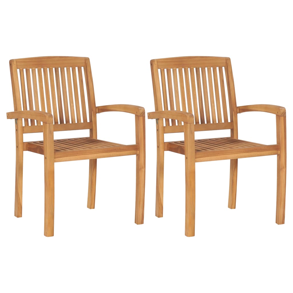 Stacking Garden Dining Chairs 2 pcs Solid Teak Wood