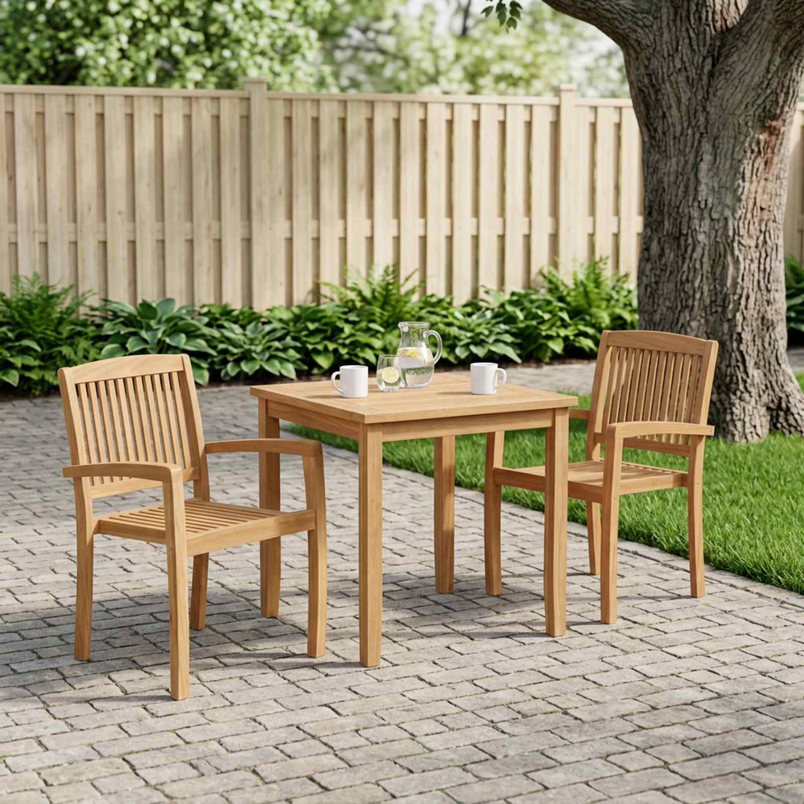 Stacking Garden Dining Chairs 2 pcs Solid Teak Wood