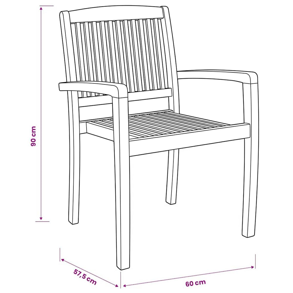 Stacking Garden Dining Chairs 2 pcs Solid Teak Wood