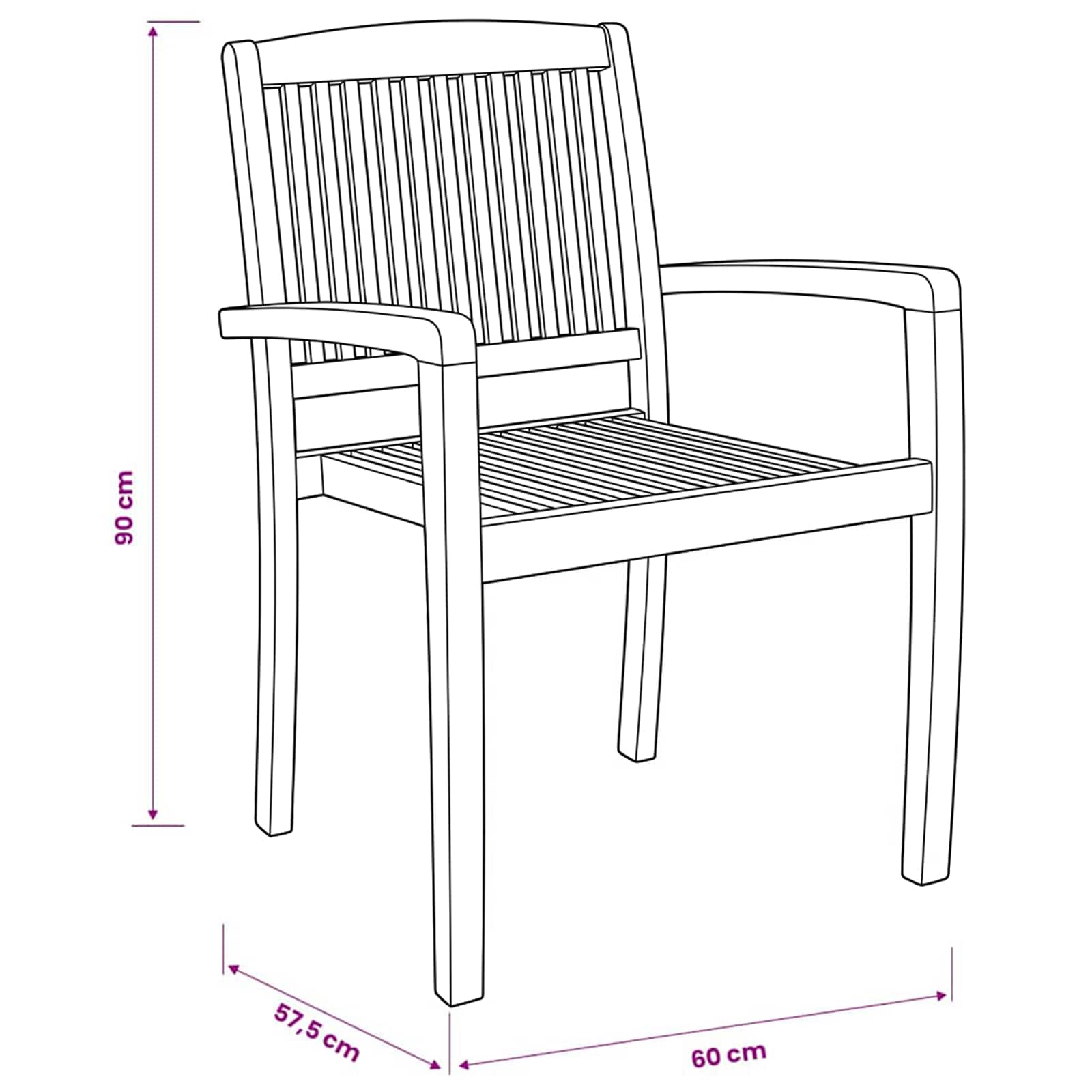 Stacking Garden Dining Chairs 2 pcs Solid Teak Wood