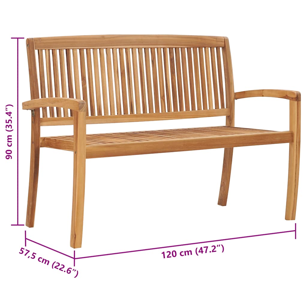 2-Seater Stacking Garden Bench 120 cm Solid Teak Wood