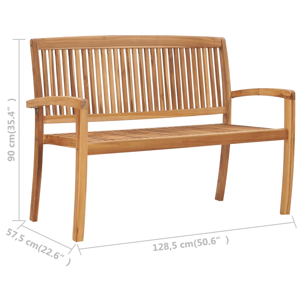 2-Seater Stacking Garden Bench 128.5 cm Solid Teak Wood