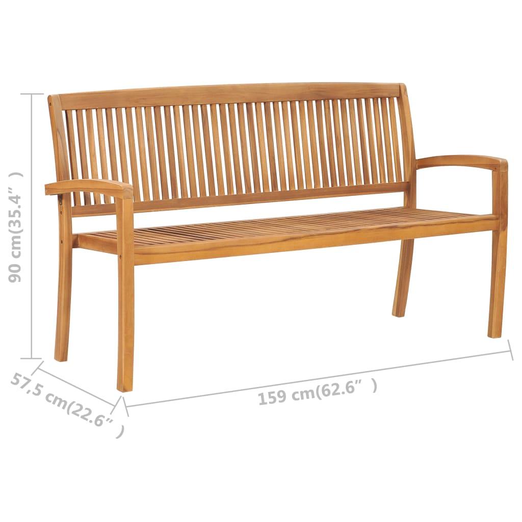 3-Seater Stacking Garden Bench 159 cm Solid Teak Wood