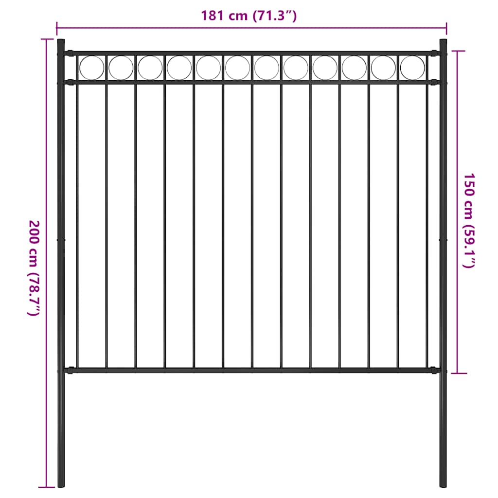 Garden Fence Steel 1.81x1.5 m Black