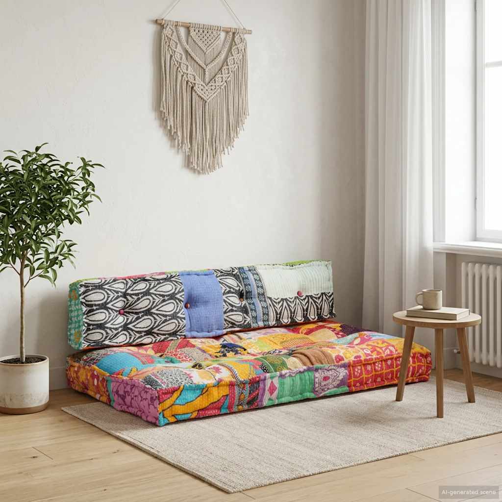 Pallet Sofa Cushion Multicolour Fabric Patchwork