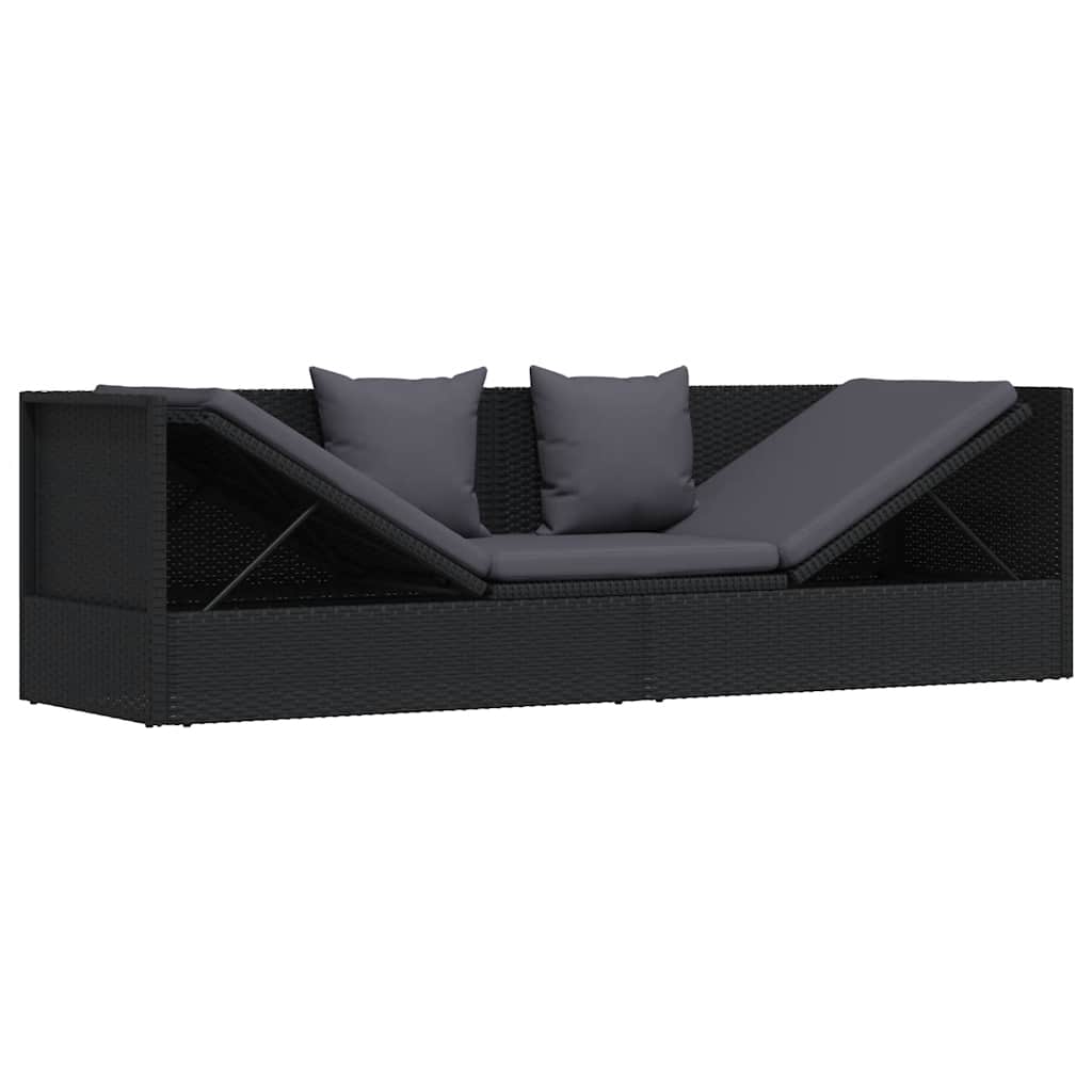 Garden Bed with Cushion and Pillow Poly Rattan Black