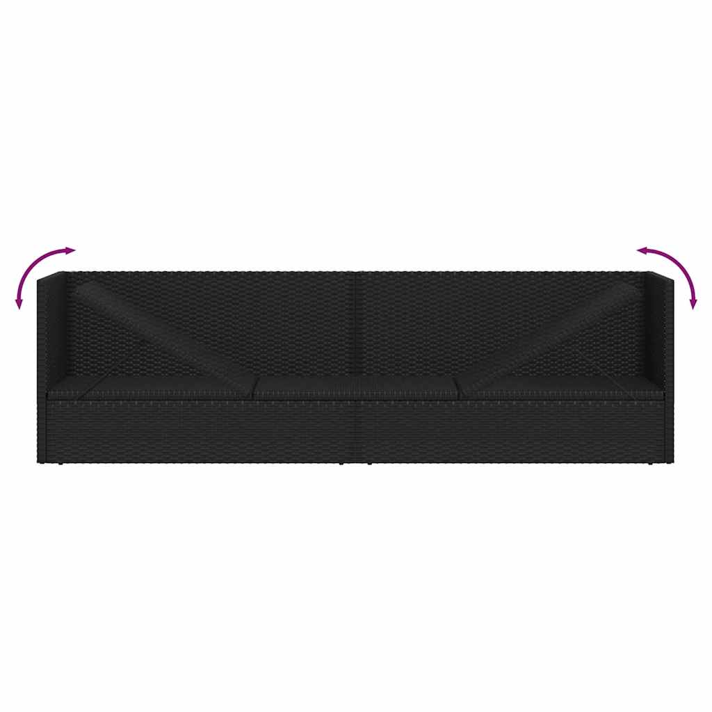 Garden Bed with Cushion and Pillow Poly Rattan Black