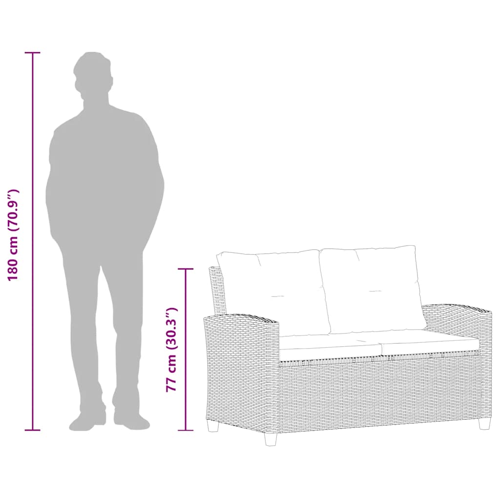 2-Seater Garden Sofa with Cushions Grey 124 cm Poly Rattan