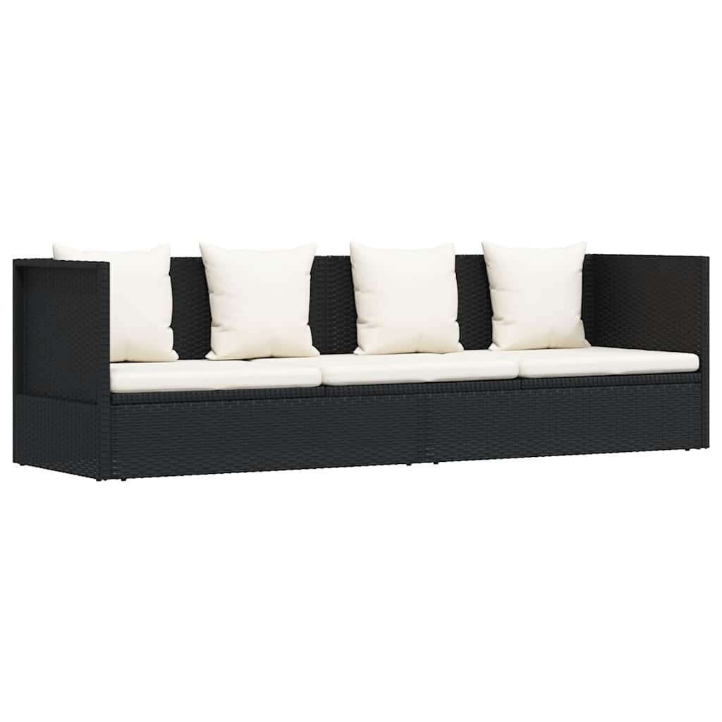 Garden Bed with Cushion & Pillows Poly Rattan Black
