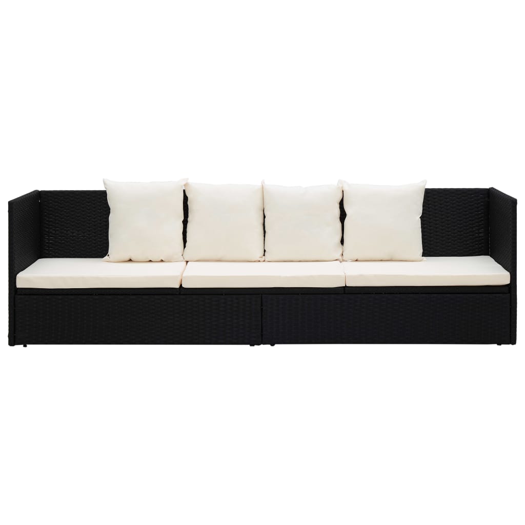 Garden Bed with Cushion & Pillows Poly Rattan Black