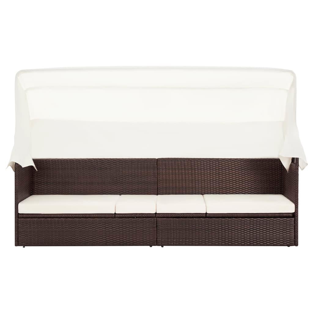 Garden Sofa with Canopy Poly Rattan Brown