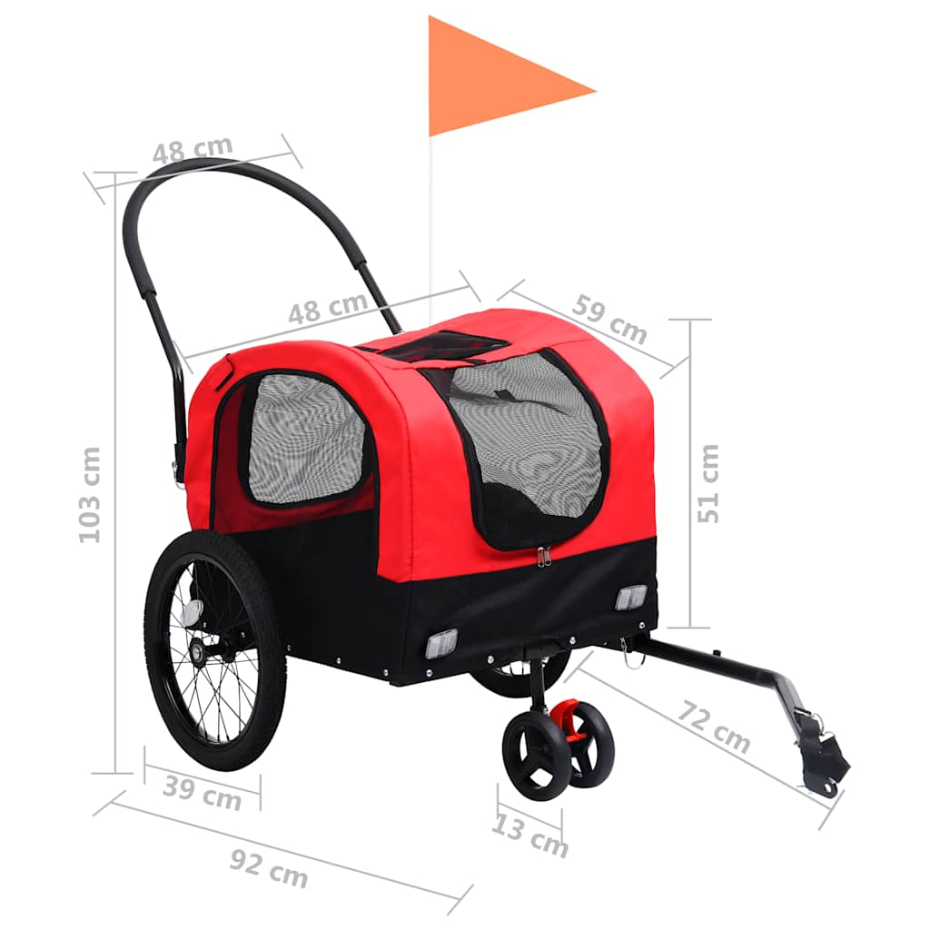 2-in-1 Pet Bike Trailer & Jogging Stroller Red and Black