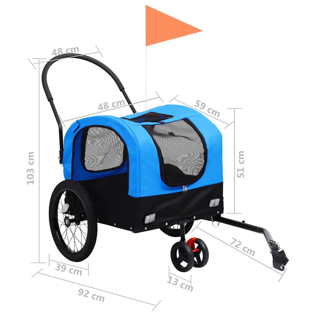 2-in-1 Pet Bike Trailer and Jogging Stroller Blue and Black