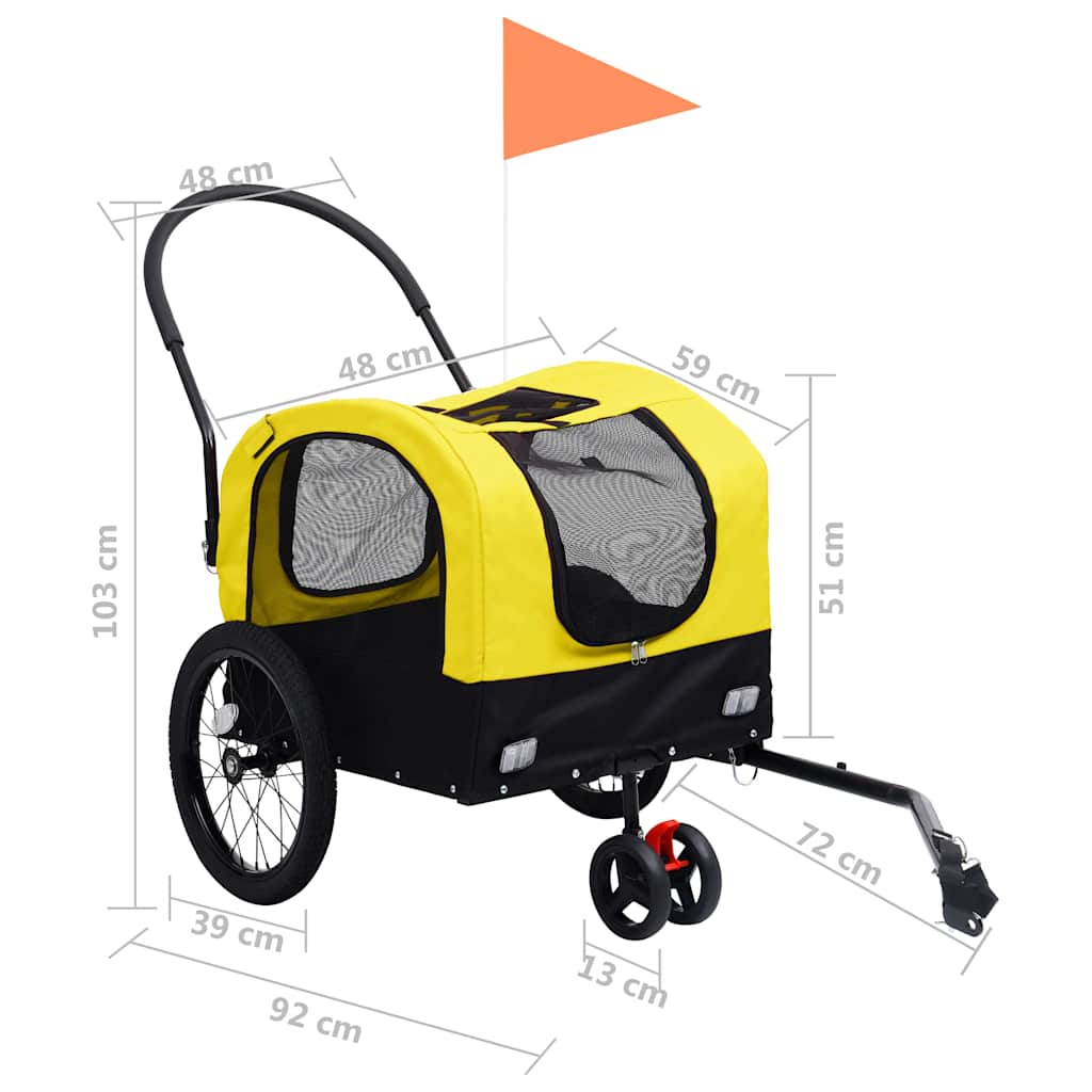 2-in-1 Pet Bike Trailer and Jogging Stroller Yellow and Black