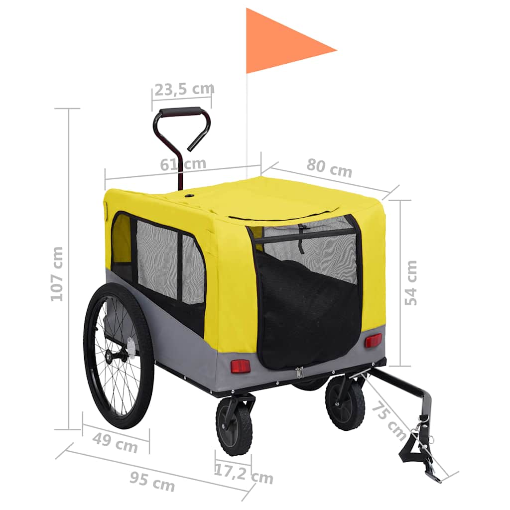 2-in-1 Pet Bike Trailer and Jogging Stroller Yellow and Grey