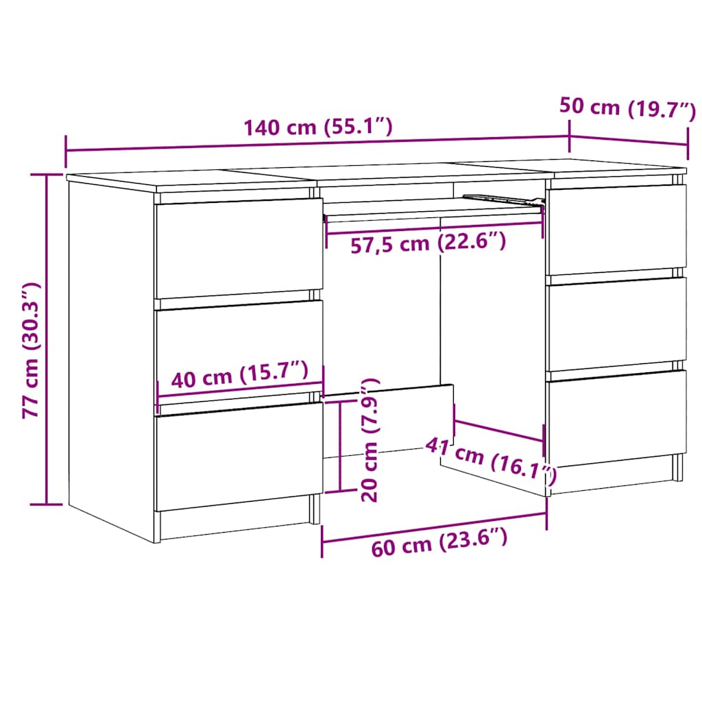 Writing Desk White 140x50x77 cm Engineered Wood