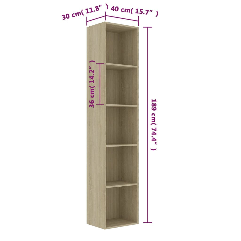 Book Cabinet Sonoma Oak 40x30x189 cm Engineered Wood