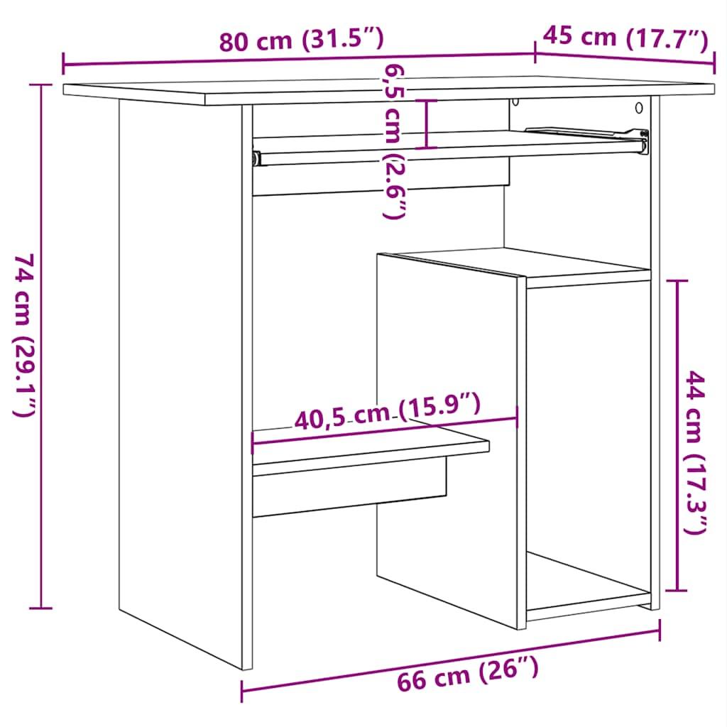 Desk Grey 80x45x74 cm Engineered Wood