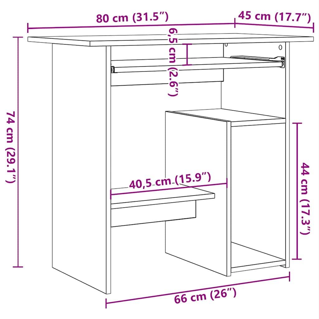 Desk High Gloss White 80x45x74 cm Engineered Wood