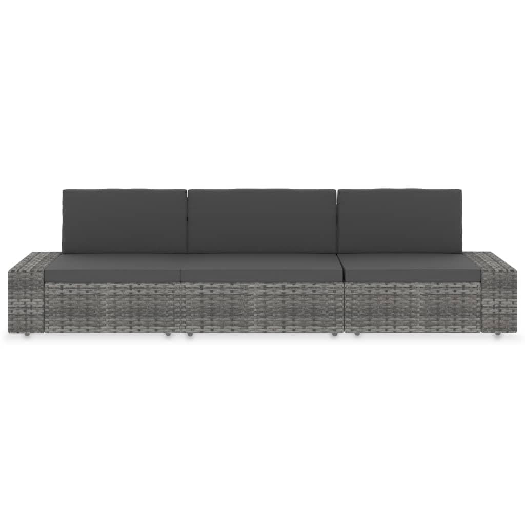 Sectional Sofa 3-Seater Poly Rattan Grey