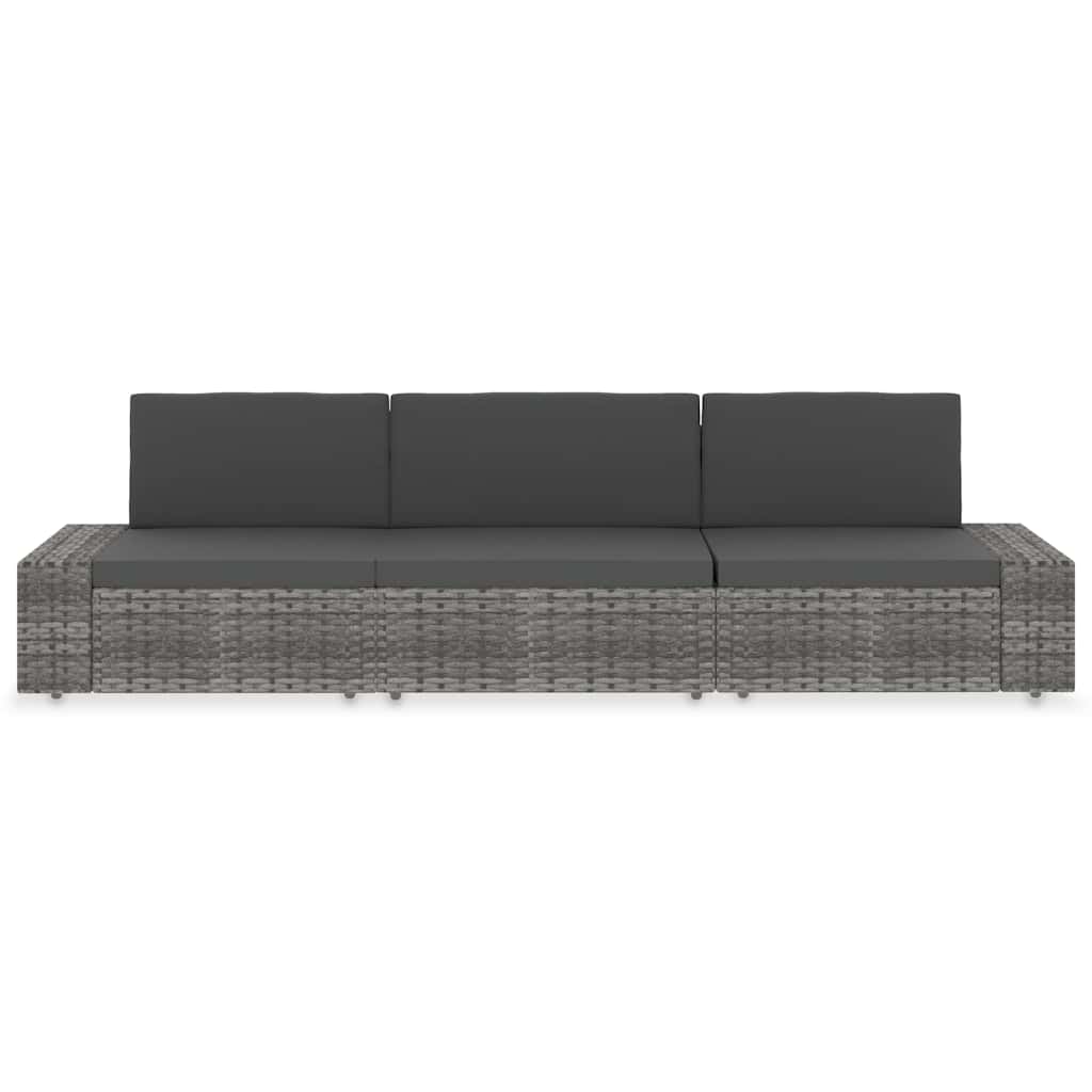 Sectional Sofa 3-Seater Poly Rattan Grey
