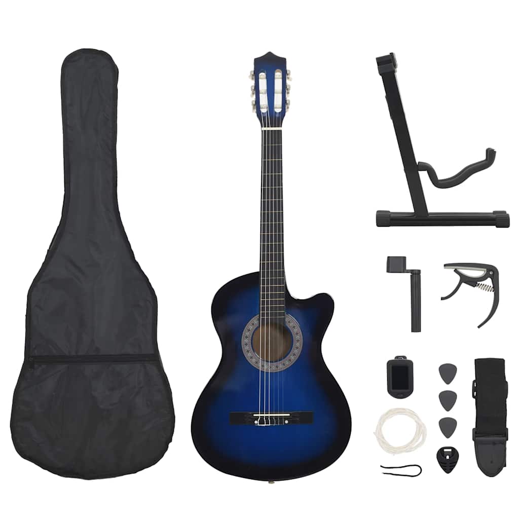 12 Piece Western Classical Guitar Set with 6 Strings Blue 38"