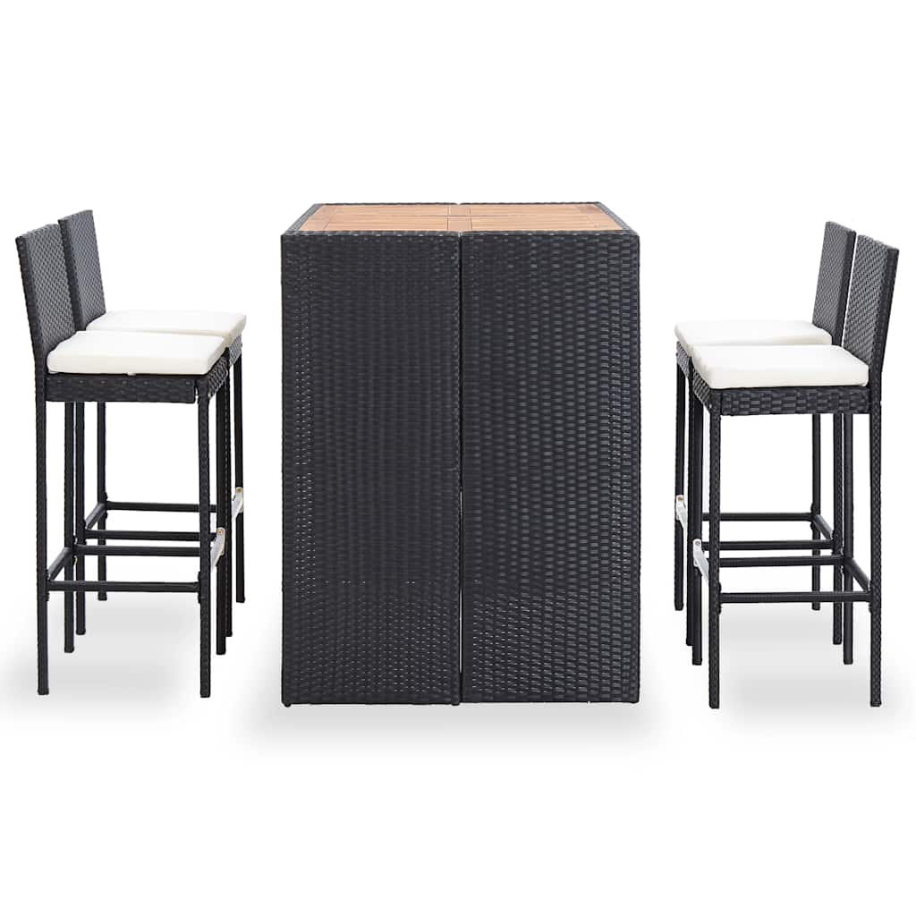 5 Piece Outdoor Bar Set Poly Rattan and Acacia Wood Black