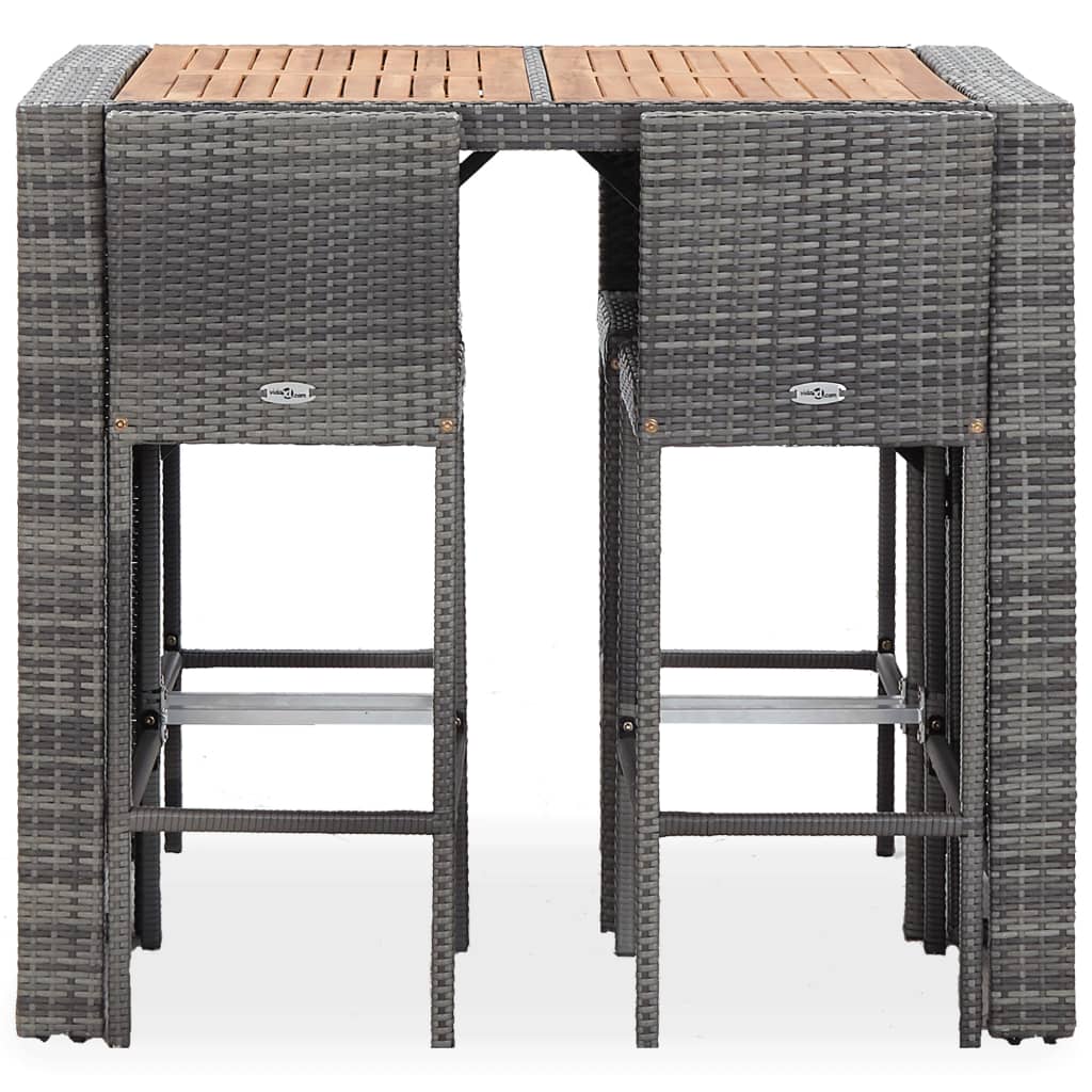 5 Piece Outdoor Bar Set Poly Rattan and Acacia Wood Grey