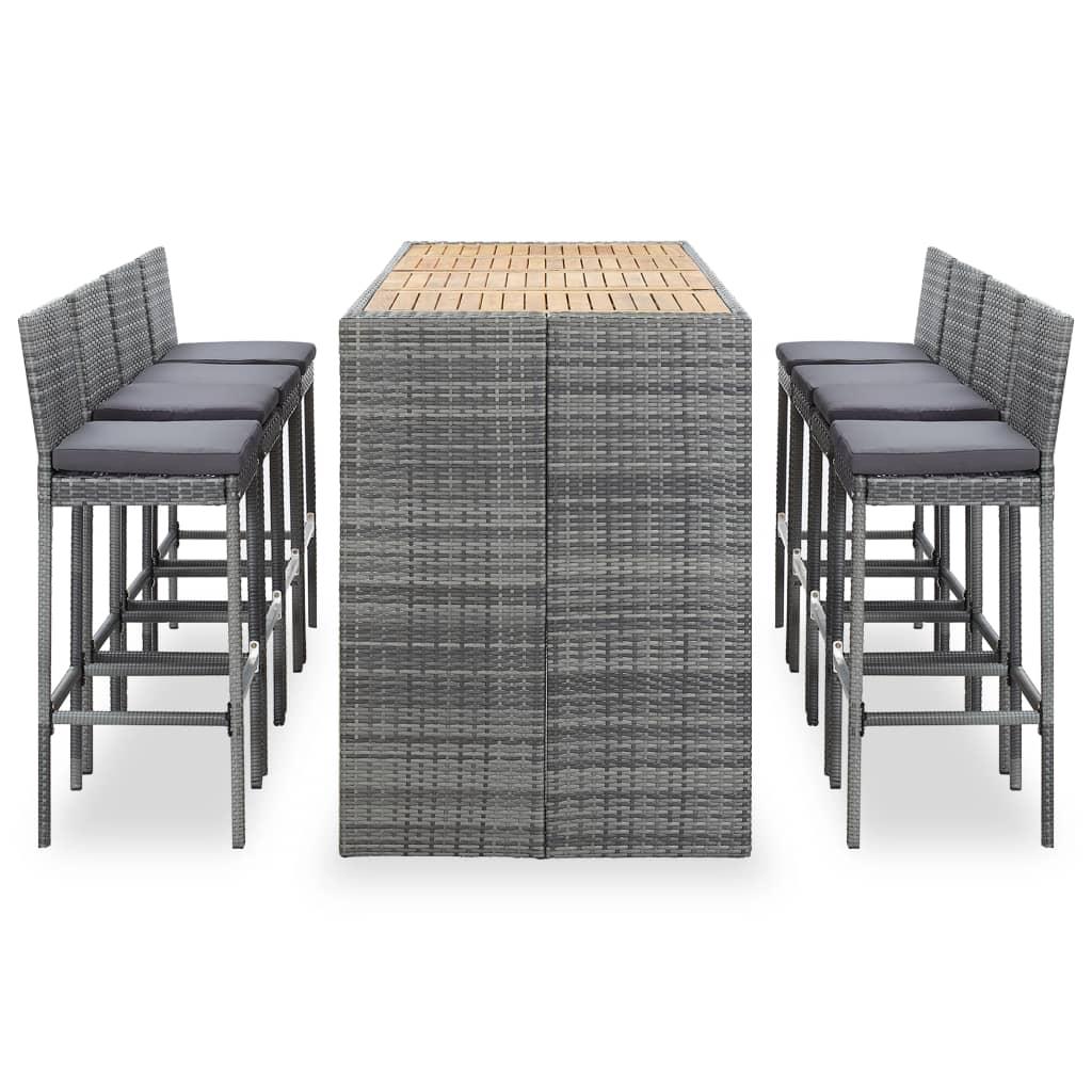 9 Piece Outdoor Bar Set Poly Rattan and Acacia Wood Grey