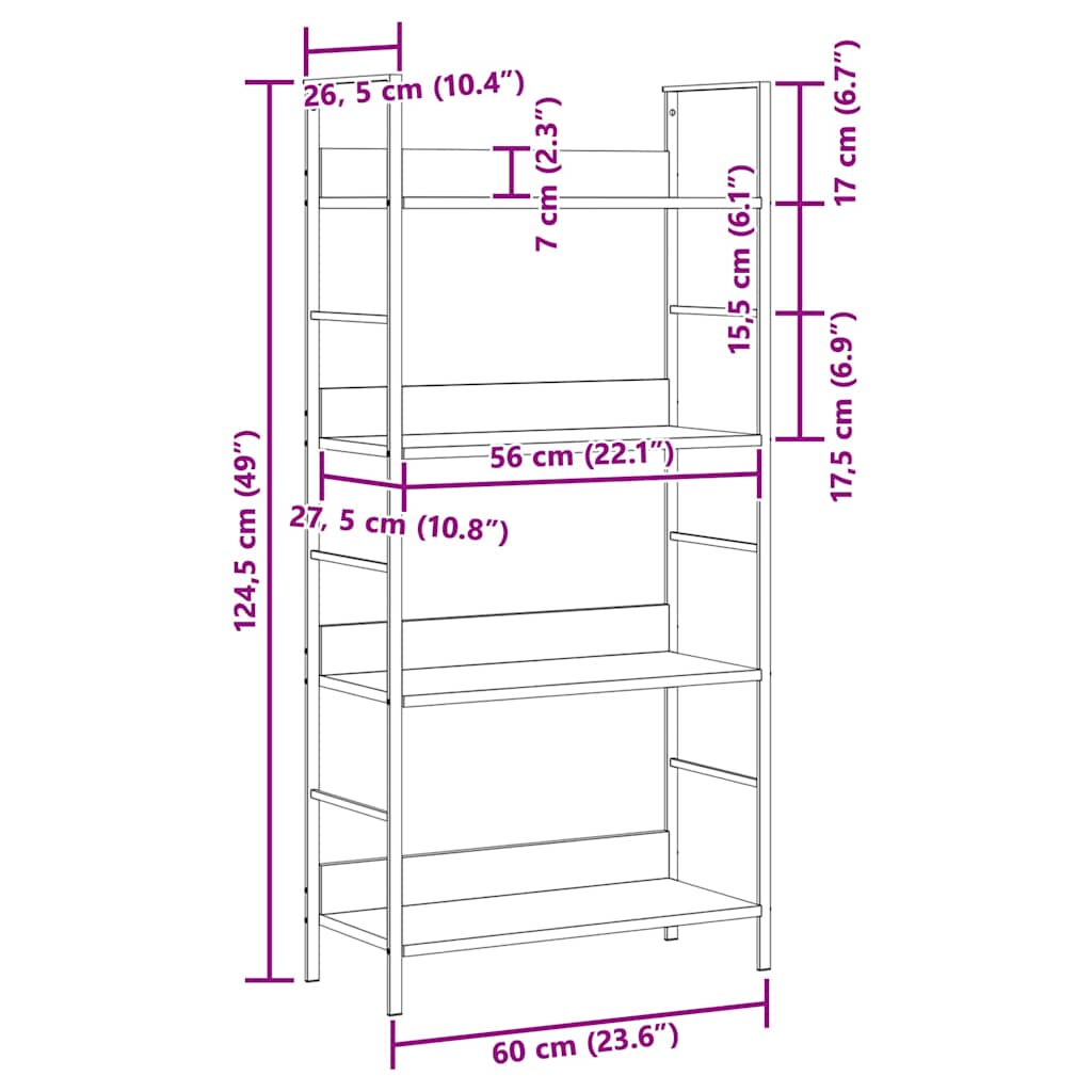 4-Layer Book Shelf Oak 60x27.6x124.5 cm Engineered Wood