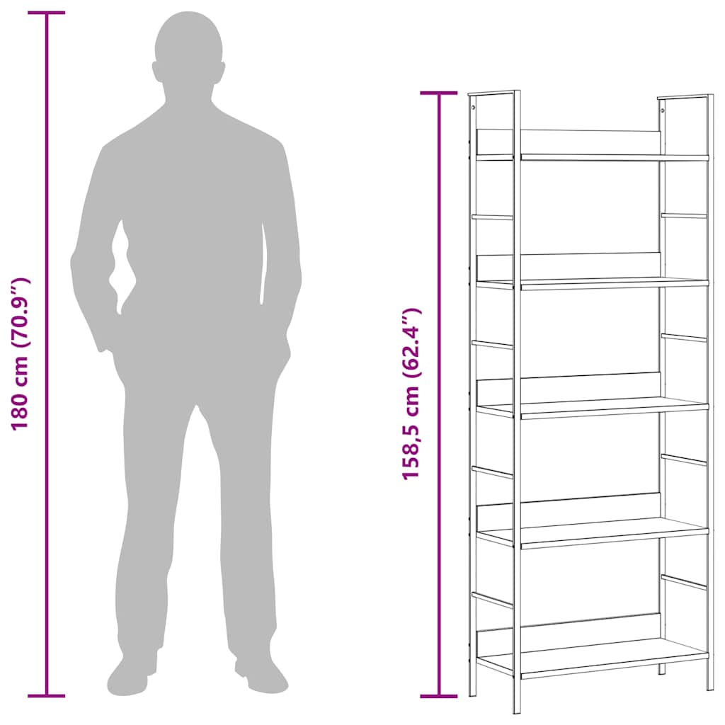 5-Layer Book Shelf Oak 60x27.6x158.5 cm Engineered Wood